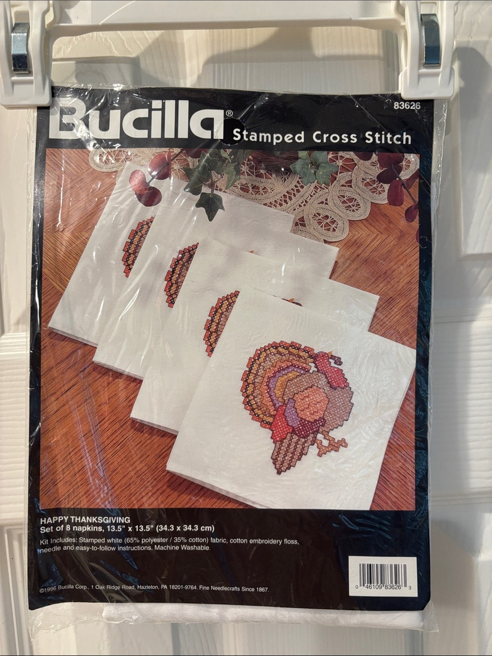 Bucilla Stamped Cross Stitch Napkins - Thanksgiving Turkey Motif- 8 Napkins